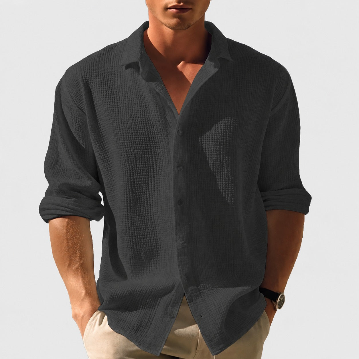 Kelvin - Camisa de Verano para Hombre con Botones, Casual y Ligera