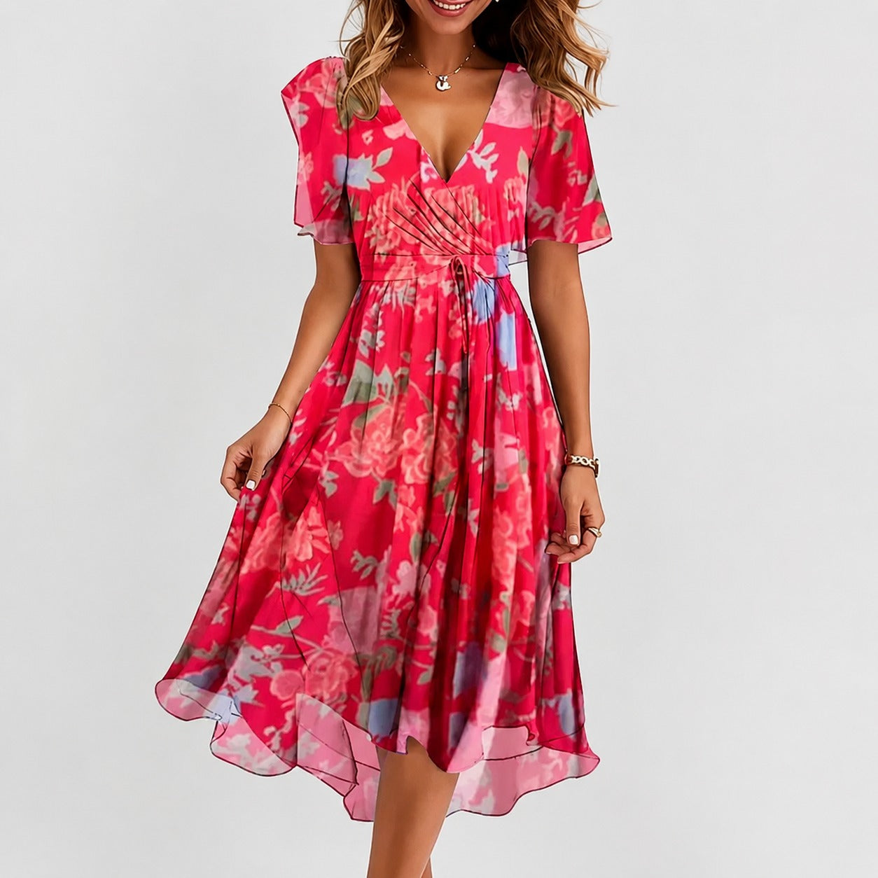 Annegret - Vestido elegante para damas con escote en V