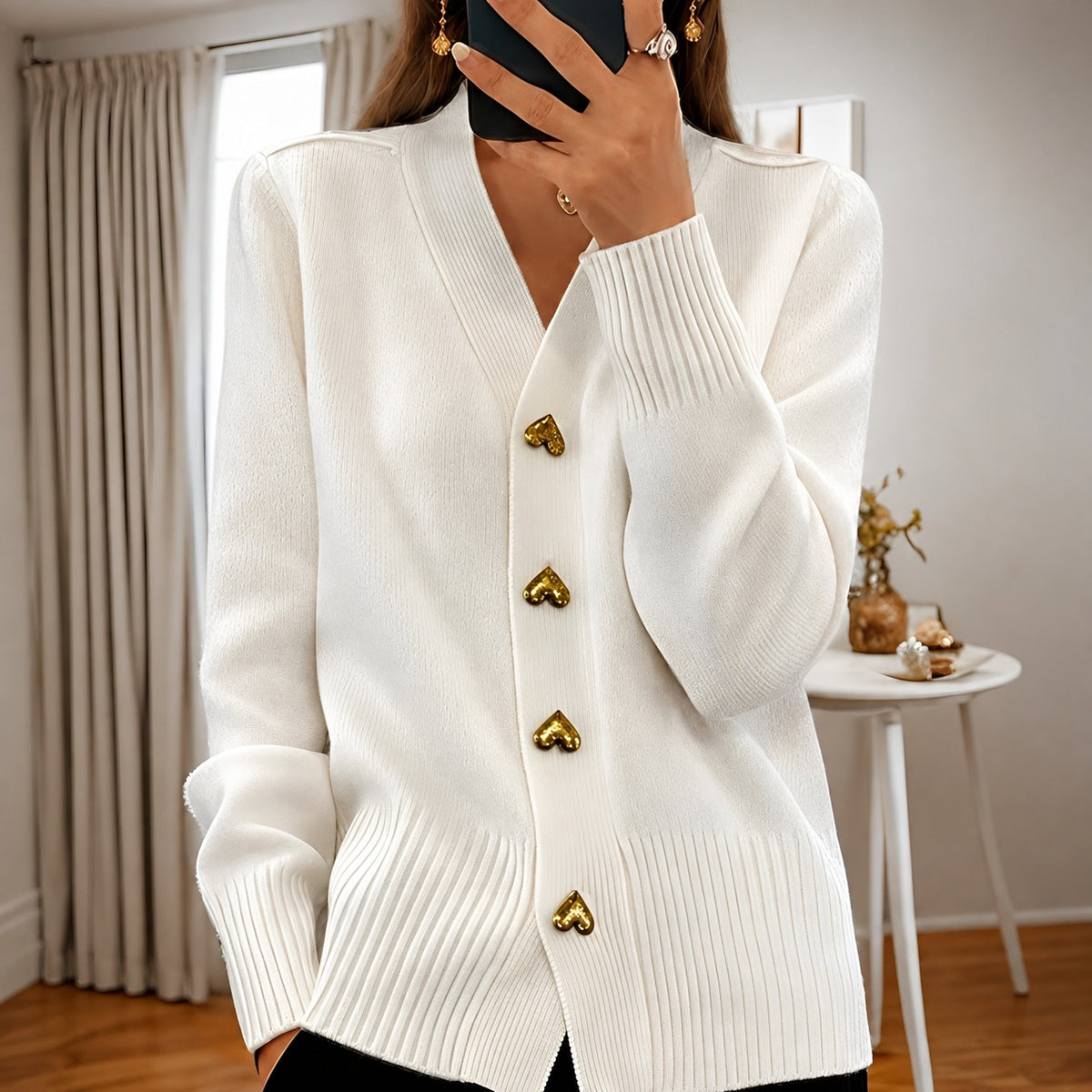 Annalee - Cardigan Elegante con Botones de Amor para Mujeres