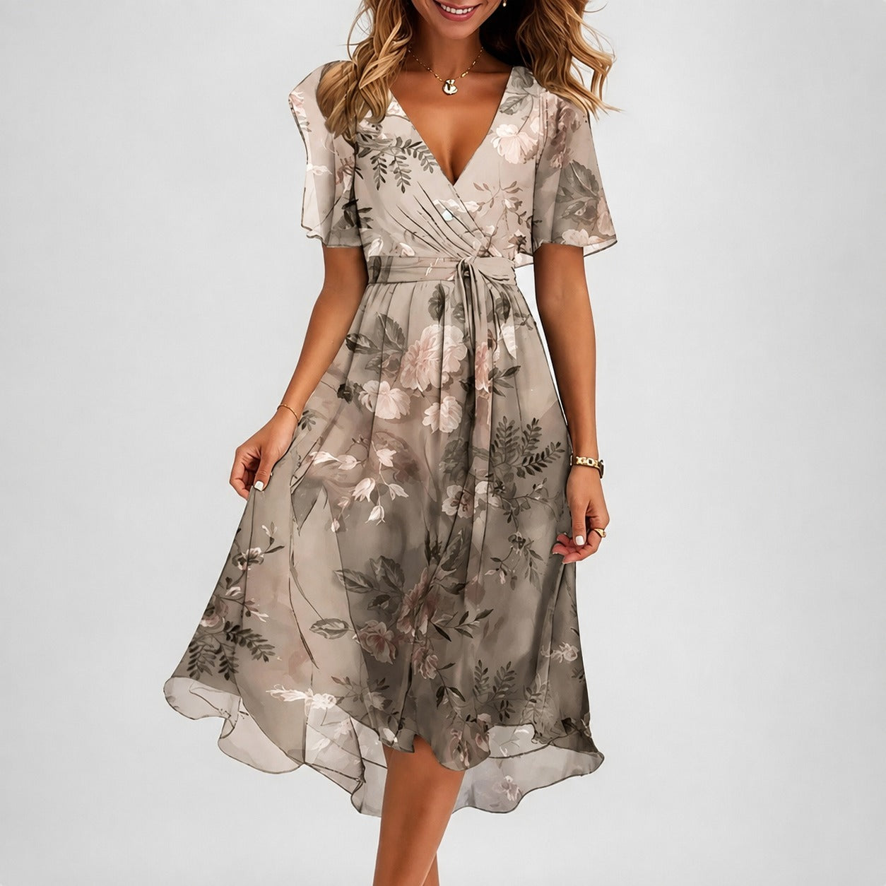 Annegret - Vestido elegante para damas con escote en V