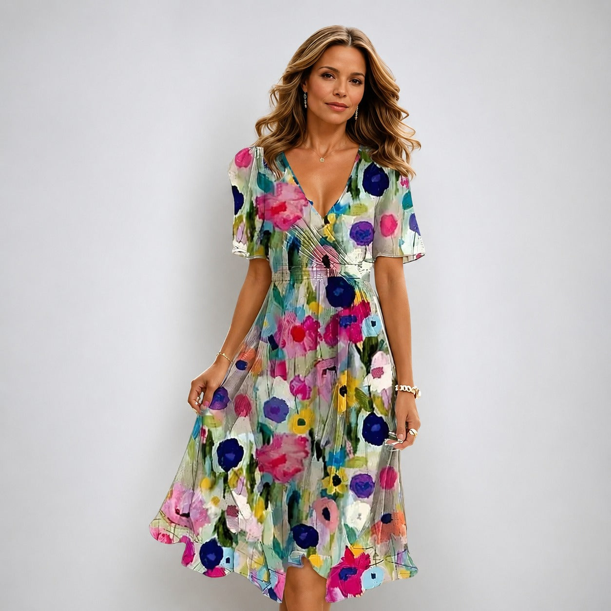 Annegret - Vestido elegante para damas con escote en V