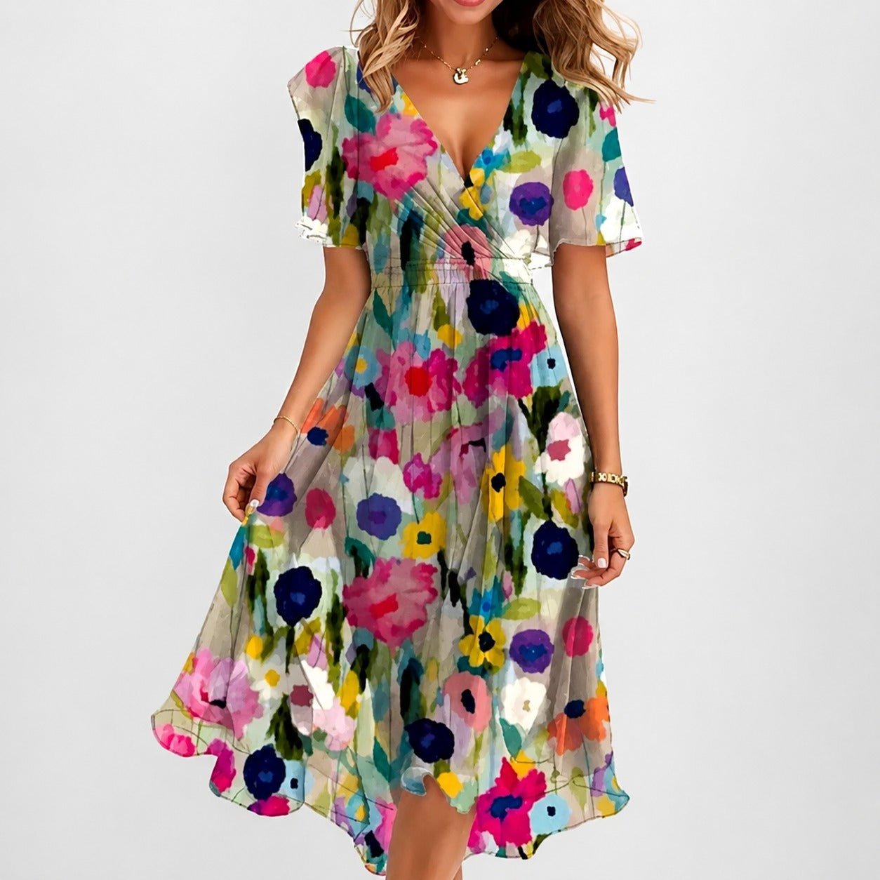 Annegret - Vestido elegante para damas con escote en V