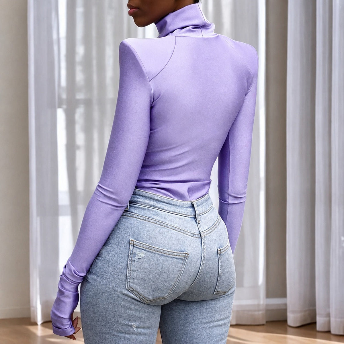 Ellery - Body de cuello alto para mujer con hombreras