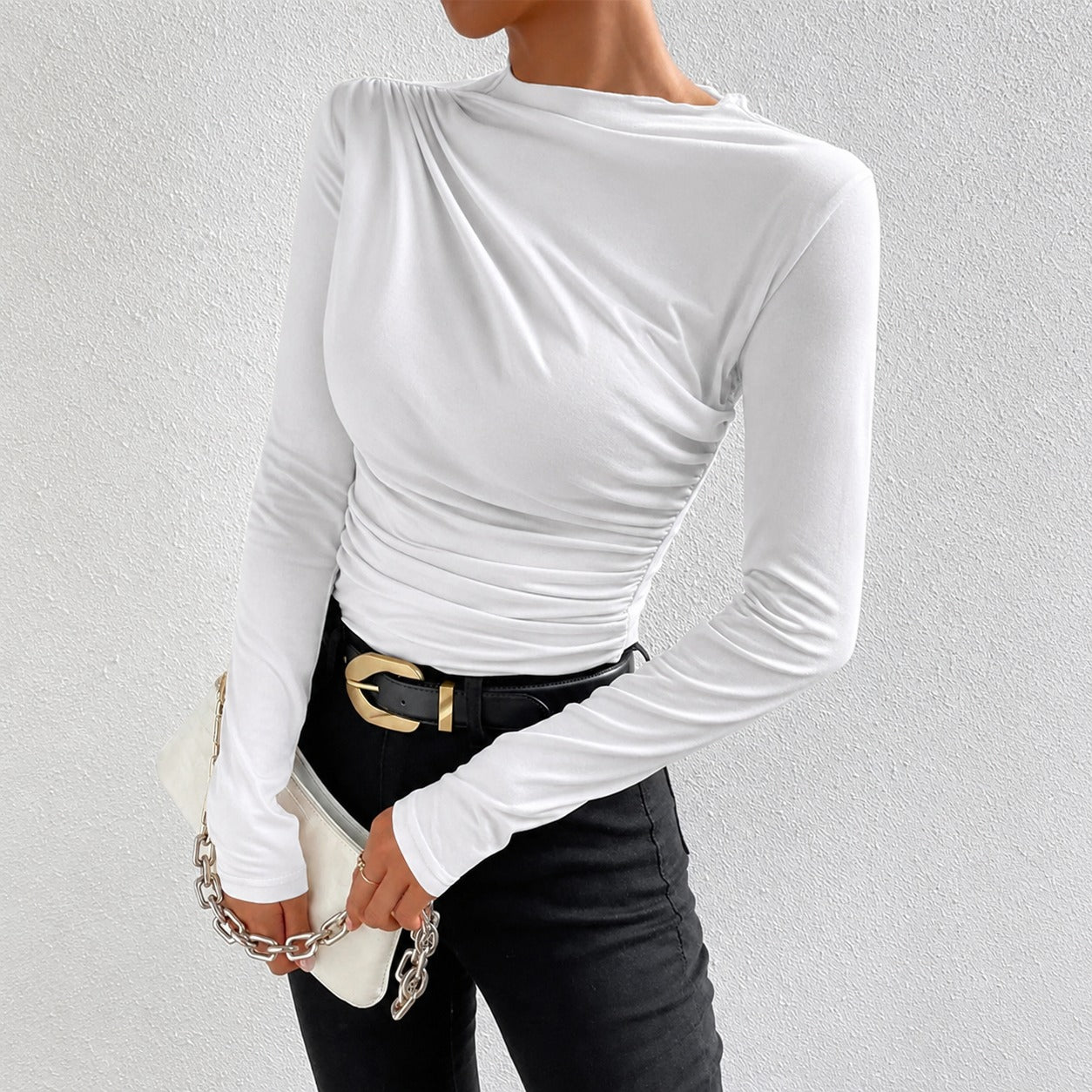 Livia - Camiseta de manga larga ajustada con volantes