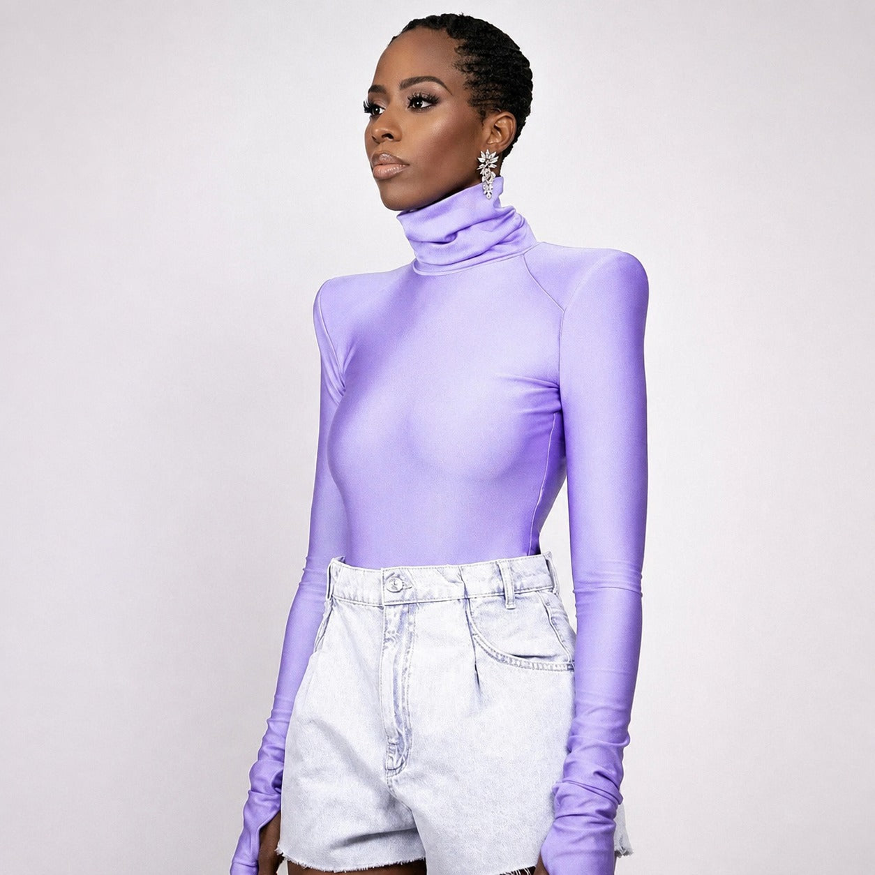 Ellery - Body de cuello alto para mujer con hombreras