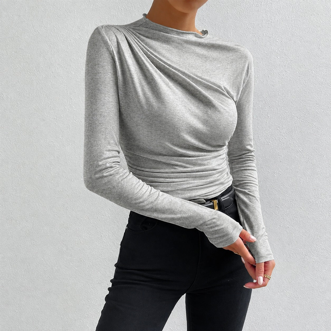 Livia - Camiseta de manga larga ajustada con volantes