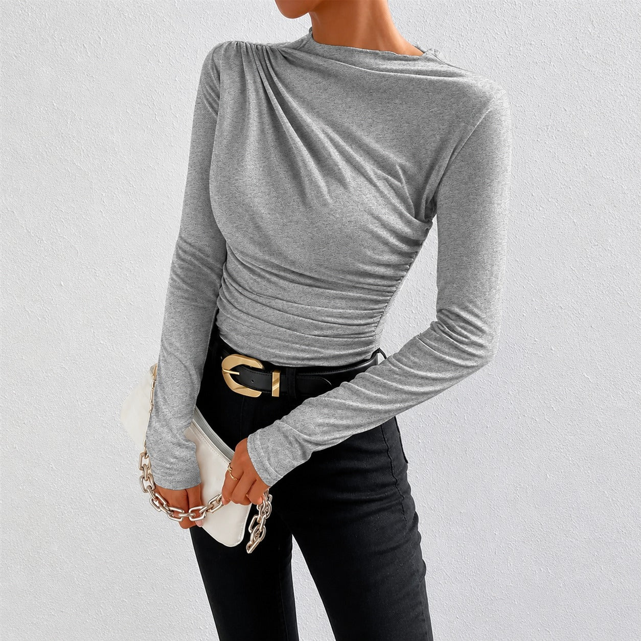 Livia - Camiseta de manga larga ajustada con volantes