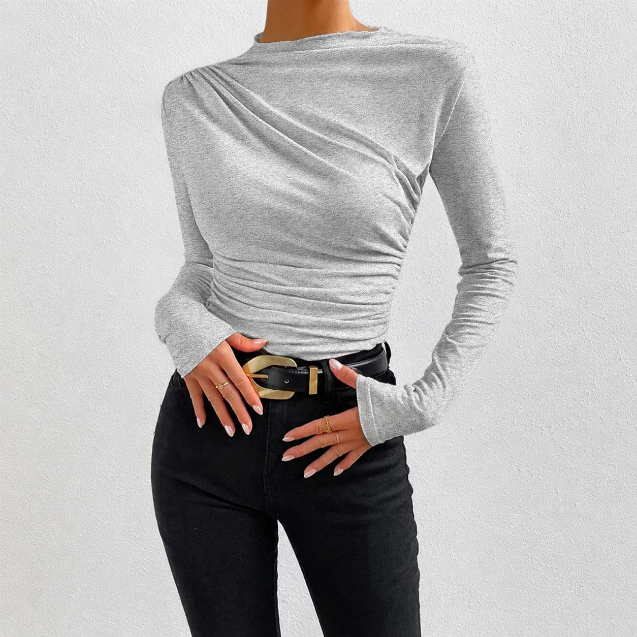 Livia - Camiseta de manga larga ajustada con volantes