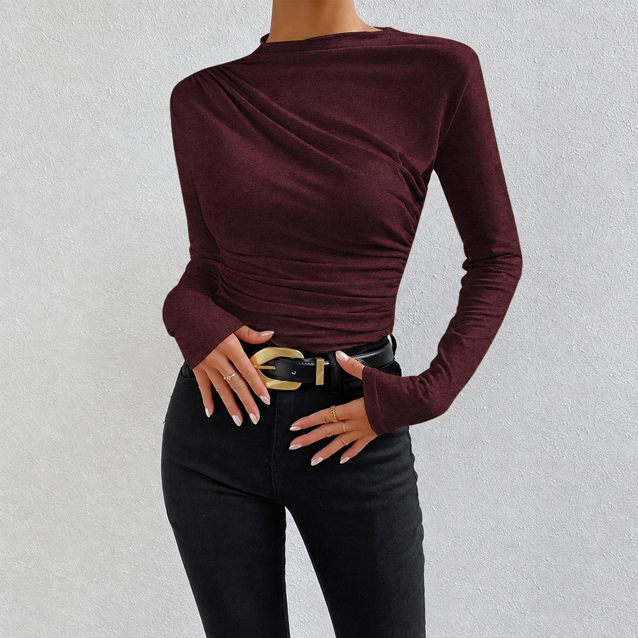 Livia - Camiseta de manga larga ajustada con volantes