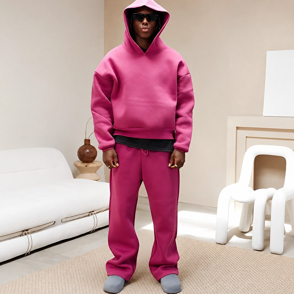 Marco - Conjunto de sudadera con capucha oversize y cálida para hombres