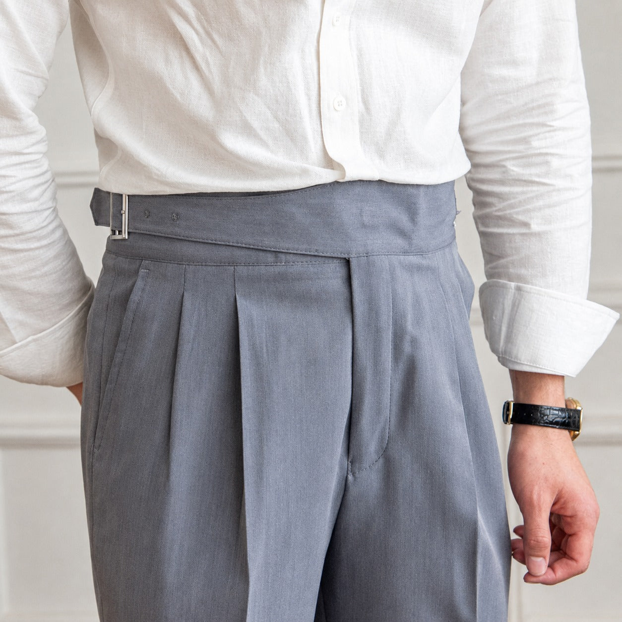 Bronson - Pantalones de vestir para hombre con hebilla ajustable