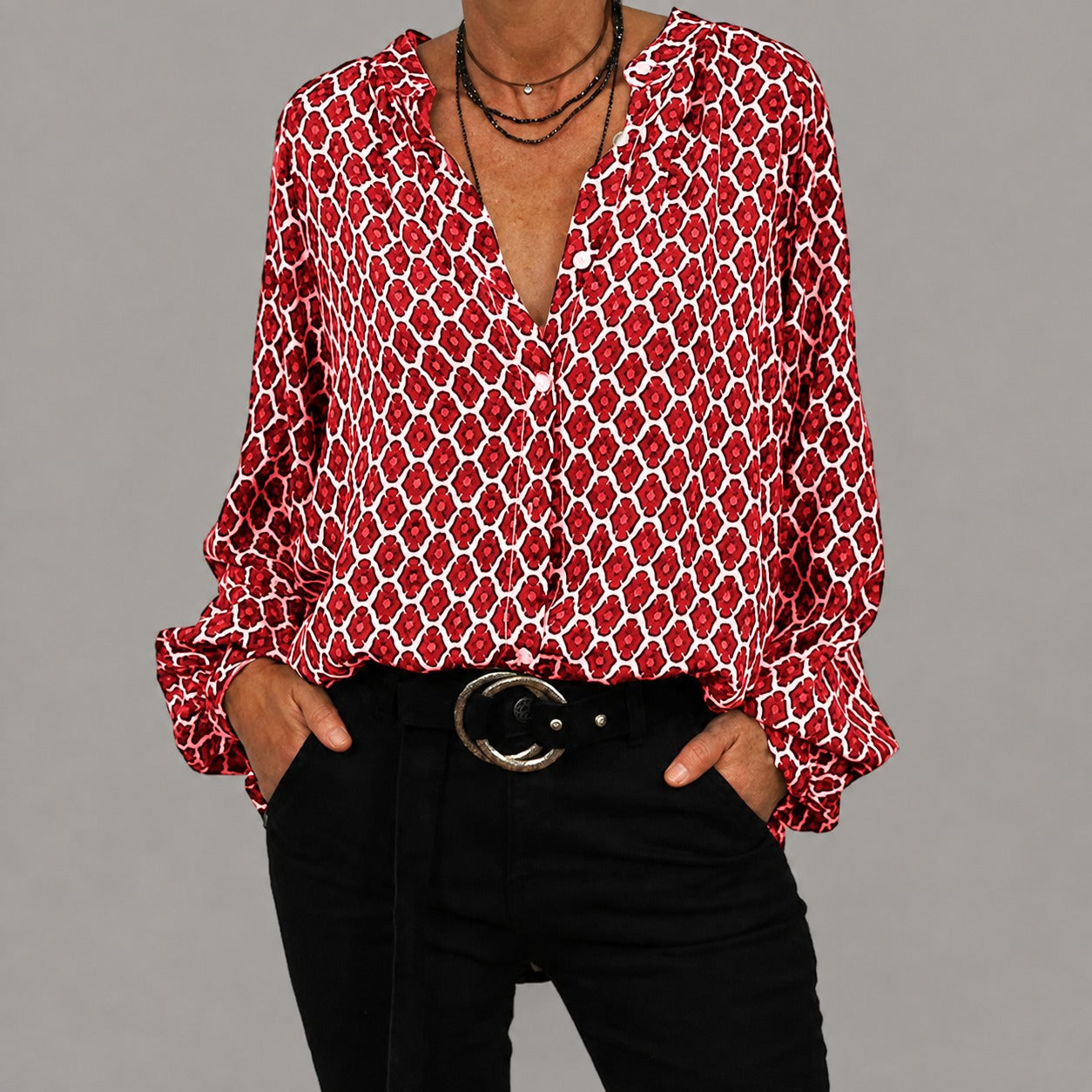 Zara - Blusa casual de corte holgado con escote en V