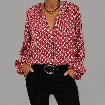 Abryann - Blusa casual de corte holgado con escote en V
