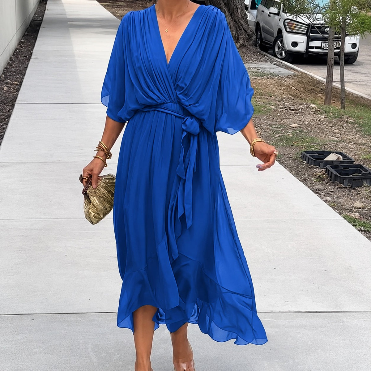 Loisa - Vestido vaporoso de gasa con escote en V