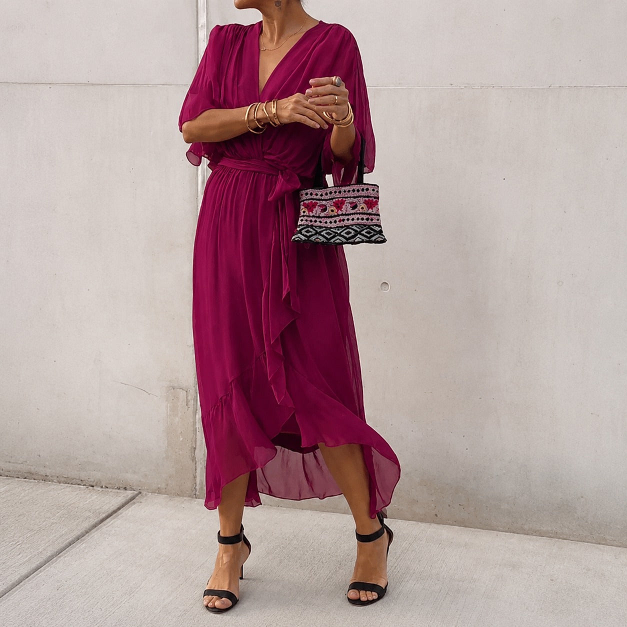 Loisa - Vestido vaporoso de gasa con escote en V