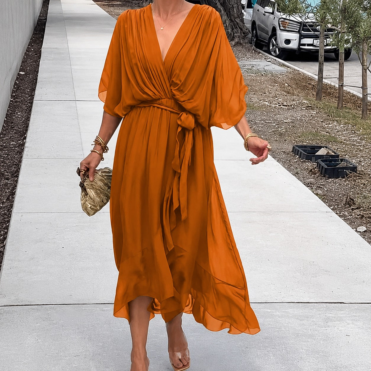 Loisa - Vestido vaporoso de gasa con escote en V