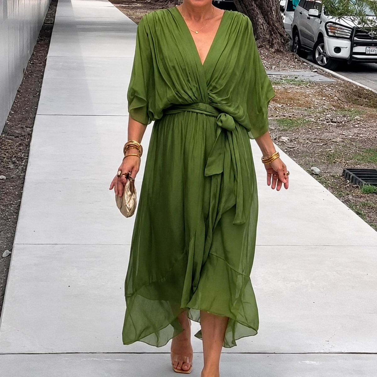 Loisa - Vestido vaporoso de gasa con escote en V