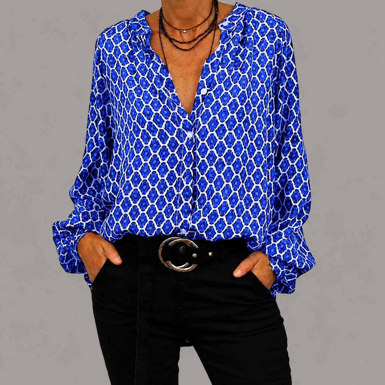 Zara - Blusa casual de corte holgado con escote en V