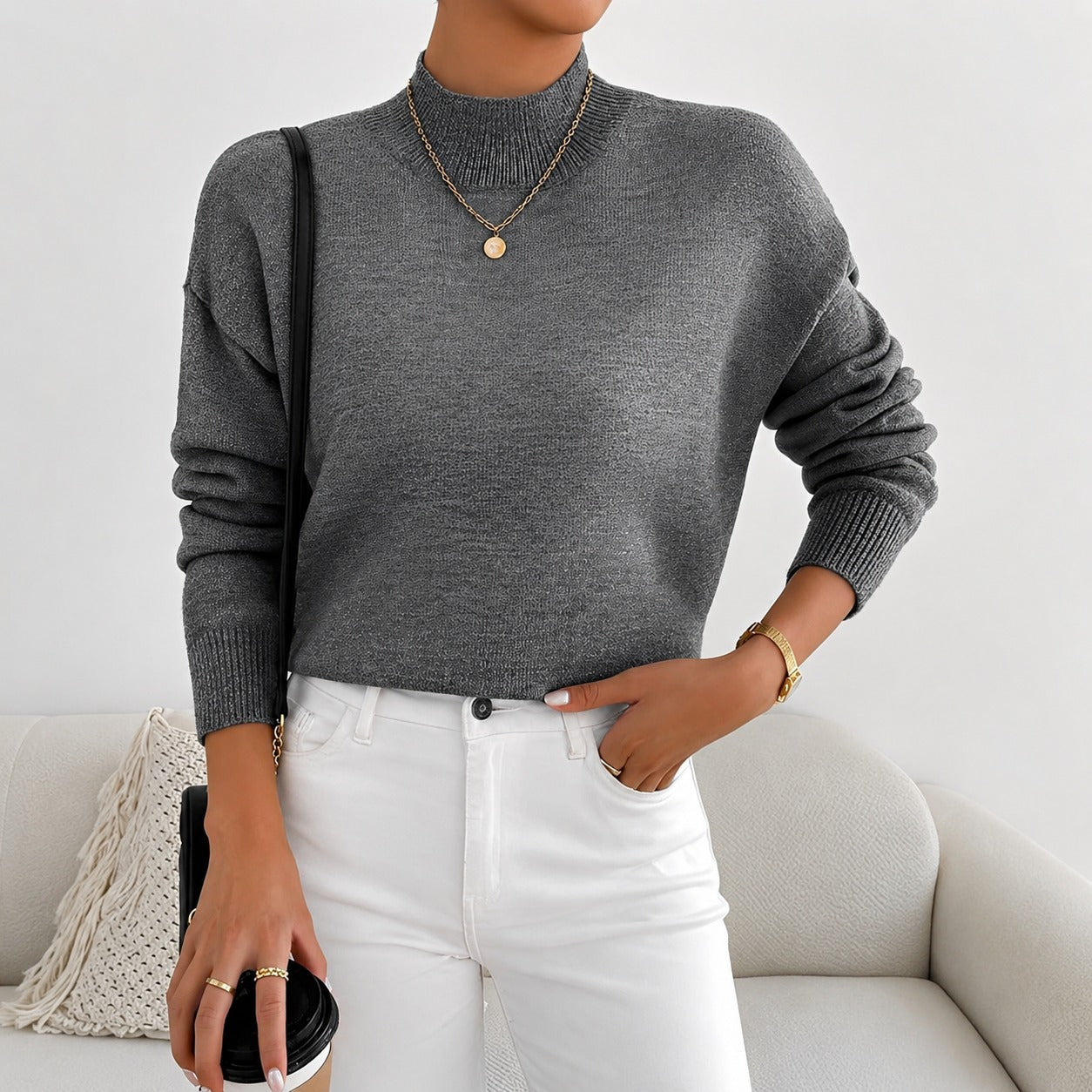 Roxana - Suéter elegante con cuello medio alto para mujeres