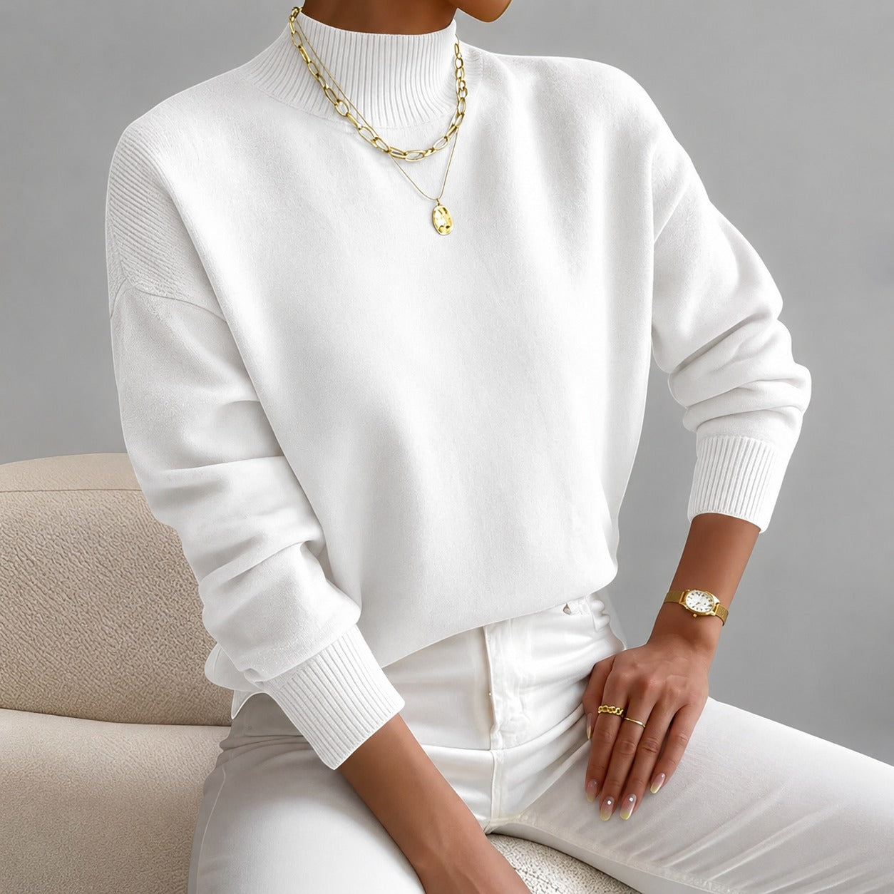 Roxana - Suéter elegante con cuello medio alto para mujeres