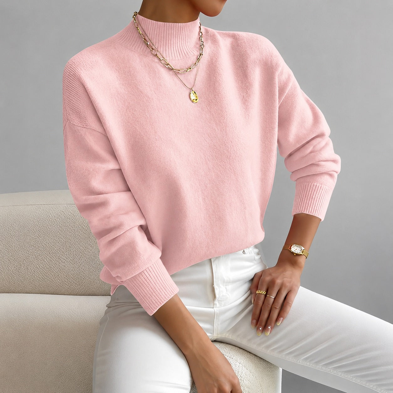 Roxana - Suéter elegante con cuello medio alto para mujeres