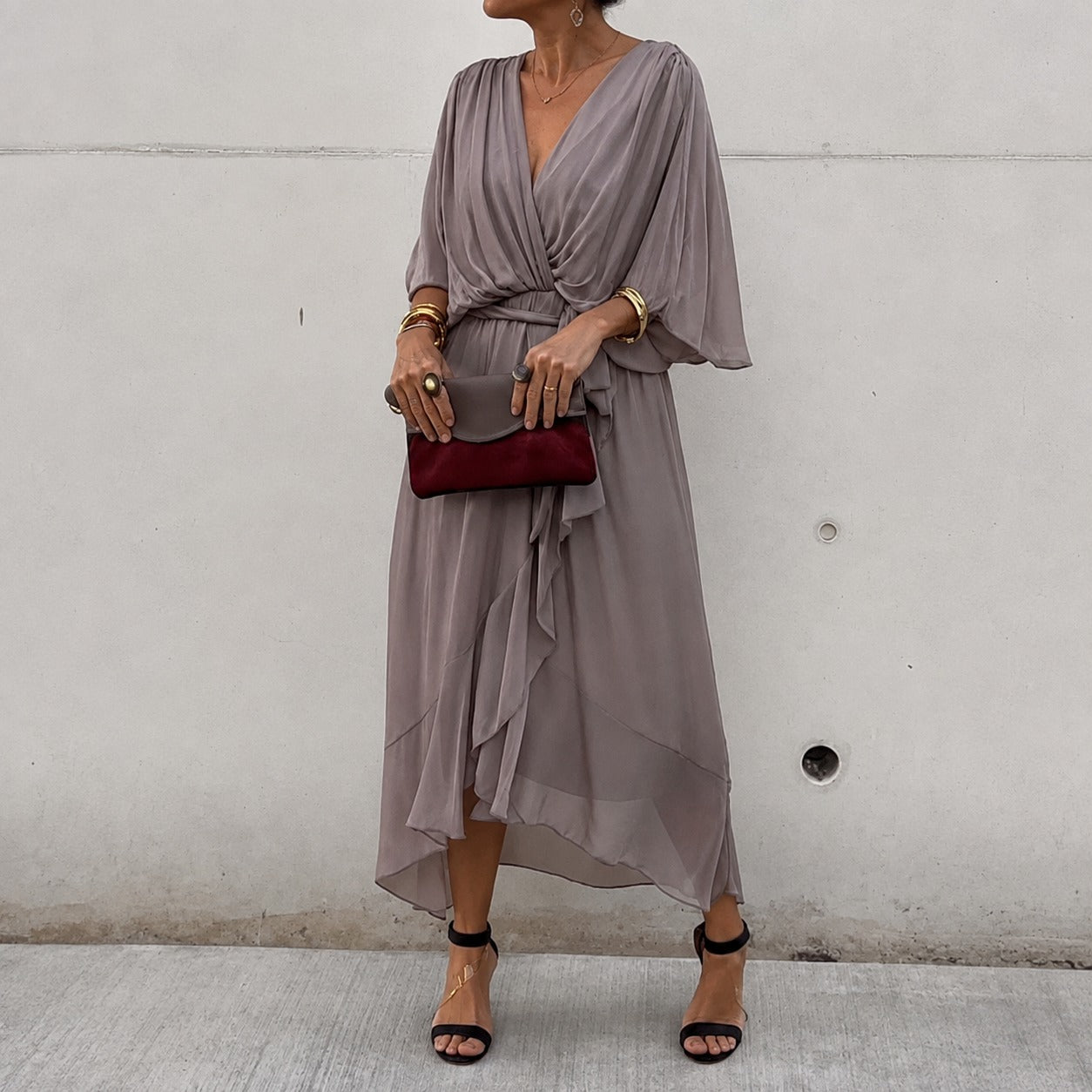 Loisa - Vestido vaporoso de gasa con escote en V