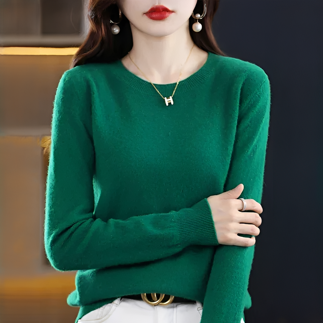 Shynna - Suéter elegante y suave con cuello redondo