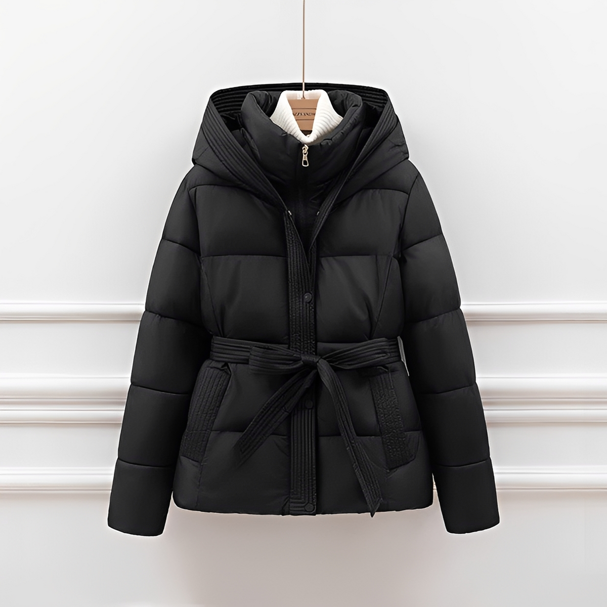 Jackalyn - Chaqueta acogedora con capucha y cinturón