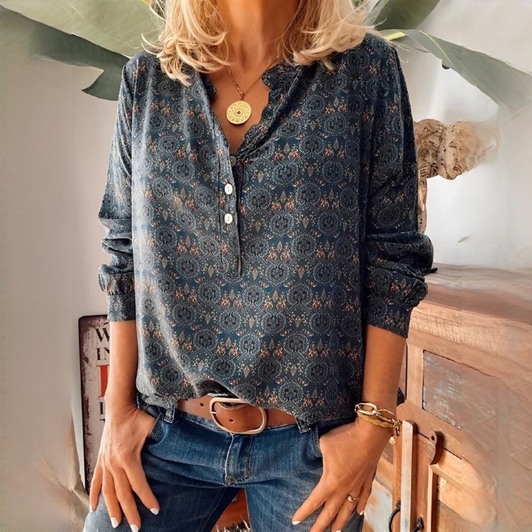 Bethany - Blusa estampada clásica de manga larga