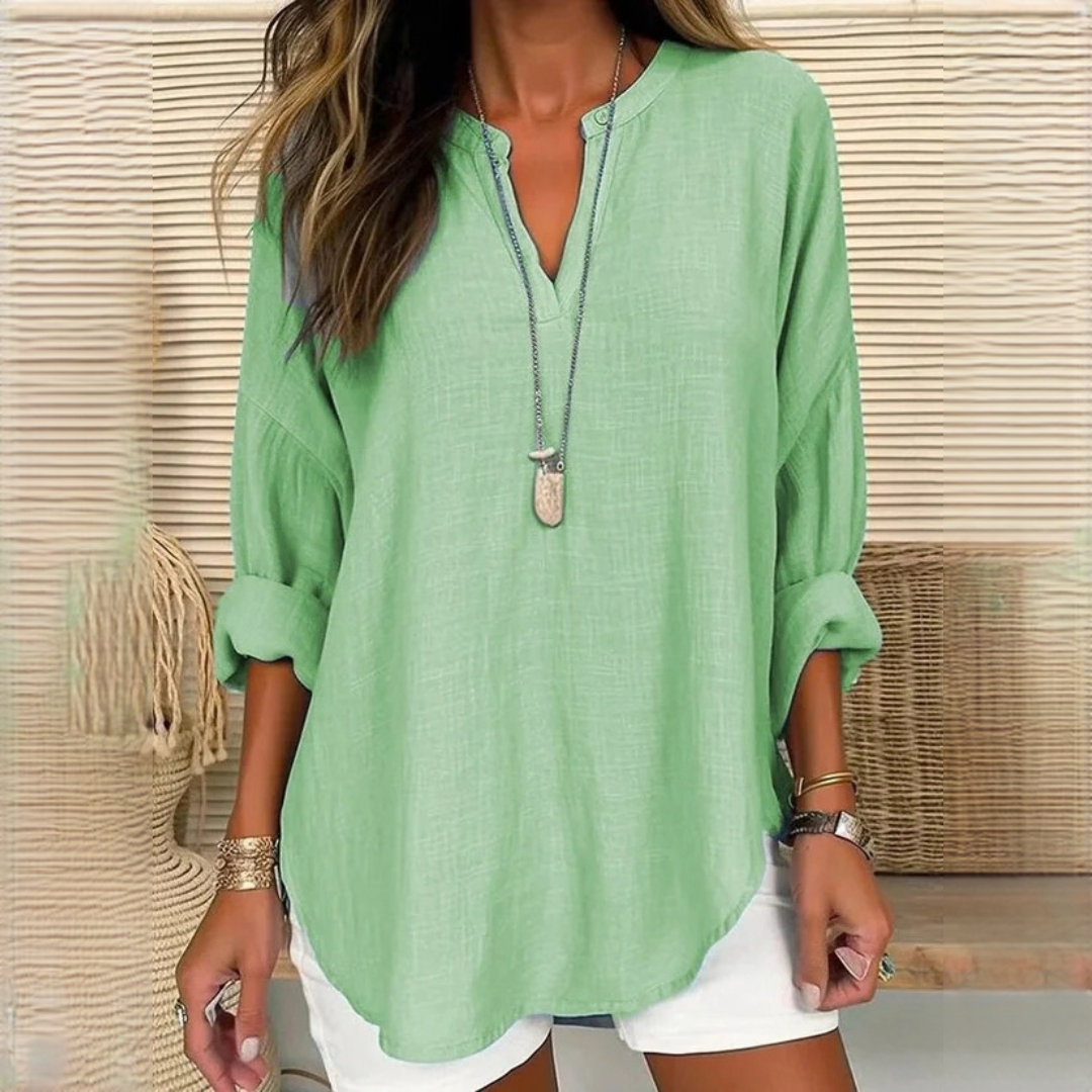 Eliza - Blusa ligera de manga larga con cuello en V