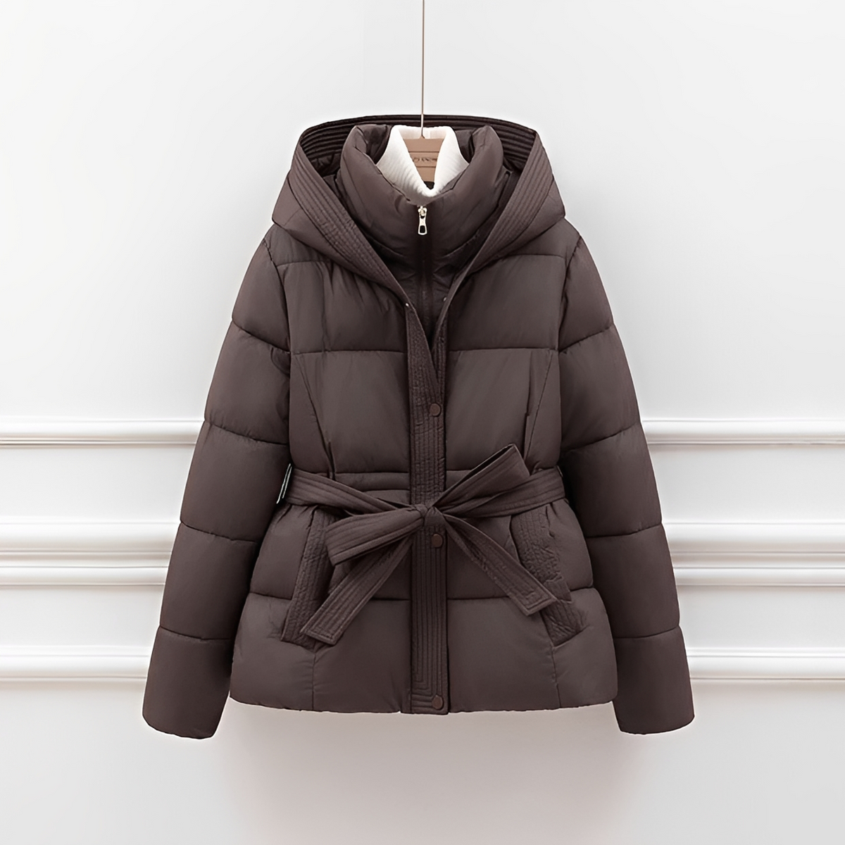 Jackalyn - Chaqueta acogedora con capucha y cinturón