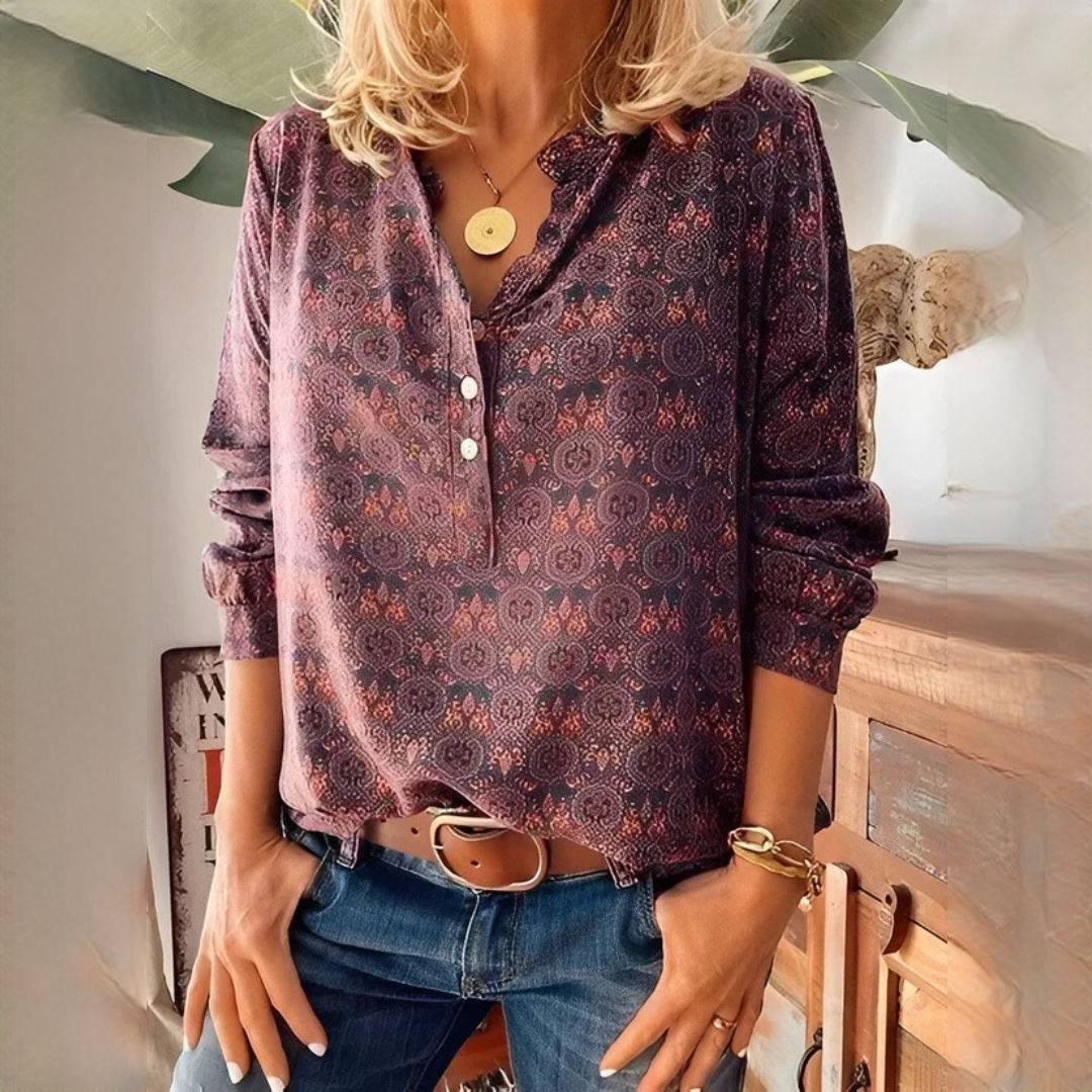Bethany - Blusa estampada clásica de manga larga