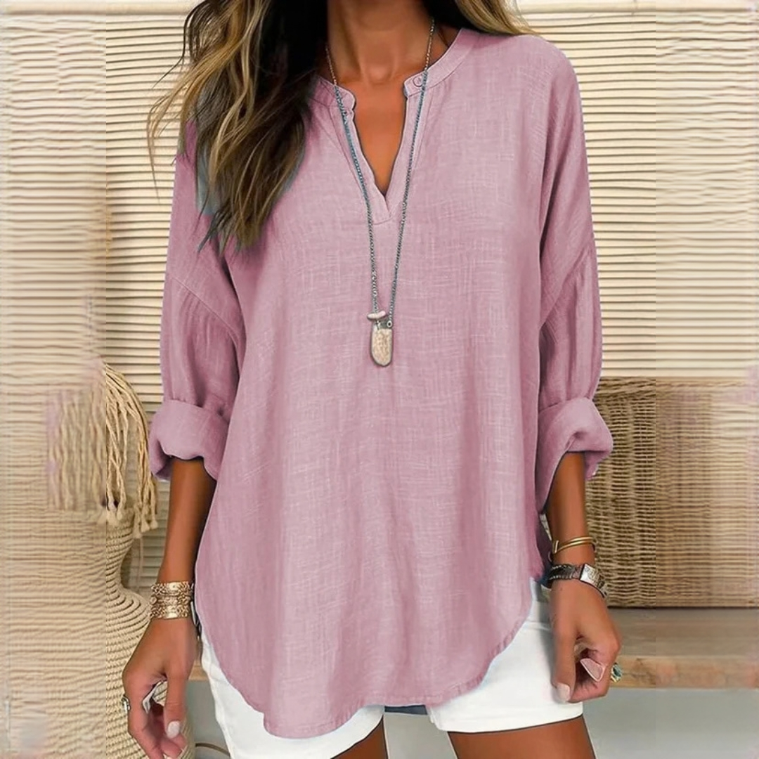 Eliza - Blusa ligera de manga larga con cuello en V