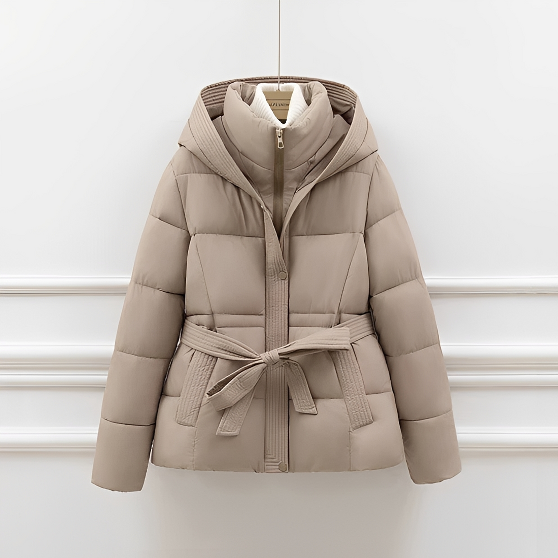 Jackalyn - Chaqueta acogedora con capucha y cinturón