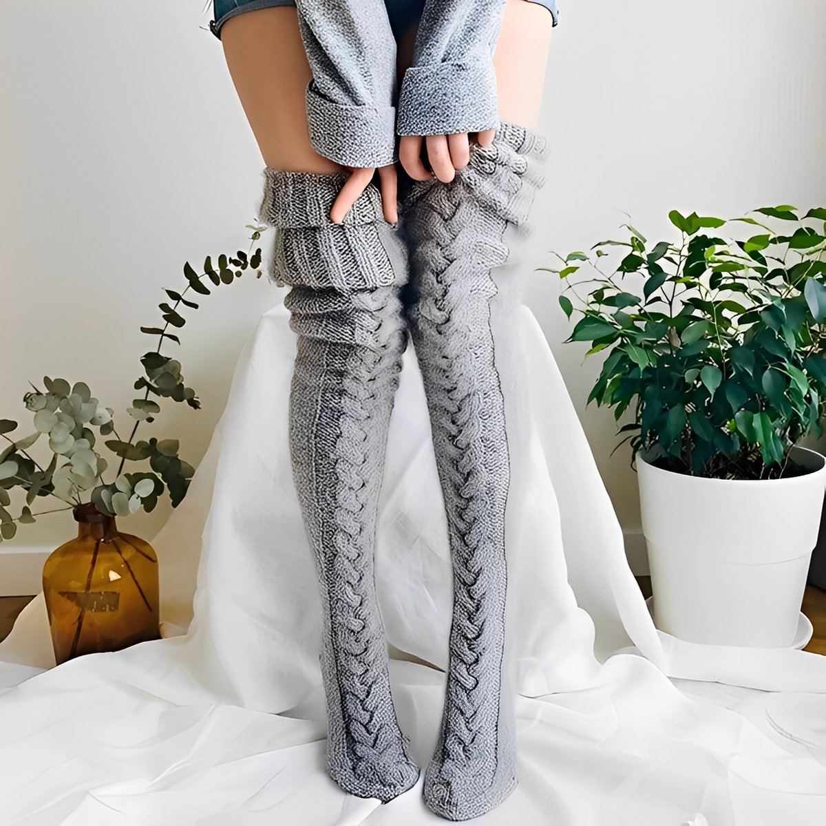 Hailee - Calcetines sobre la rodilla acogedores y cálidos
