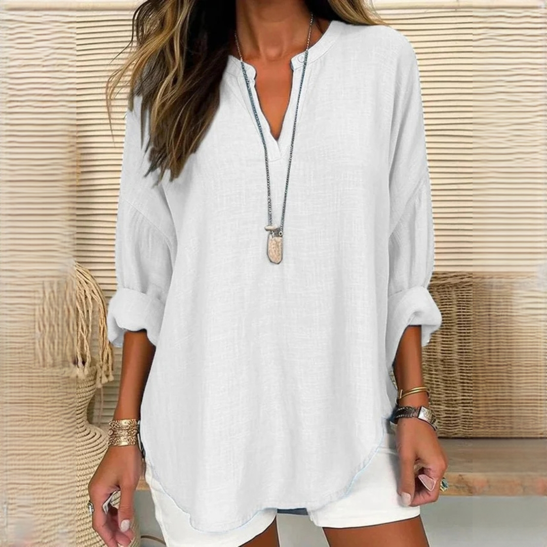 Eliza - Blusa ligera de manga larga con cuello en V