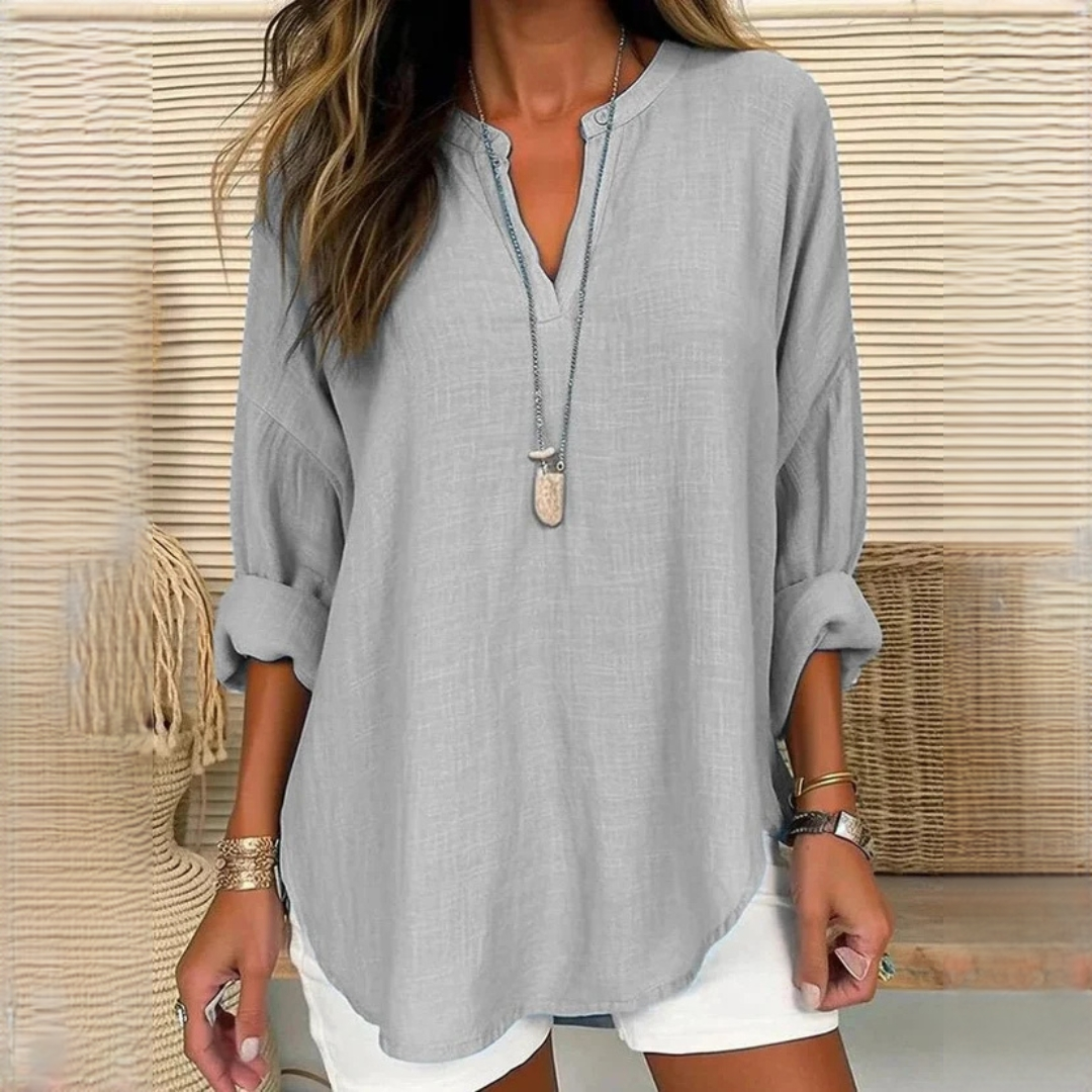 Eliza - Blusa ligera de manga larga con cuello en V