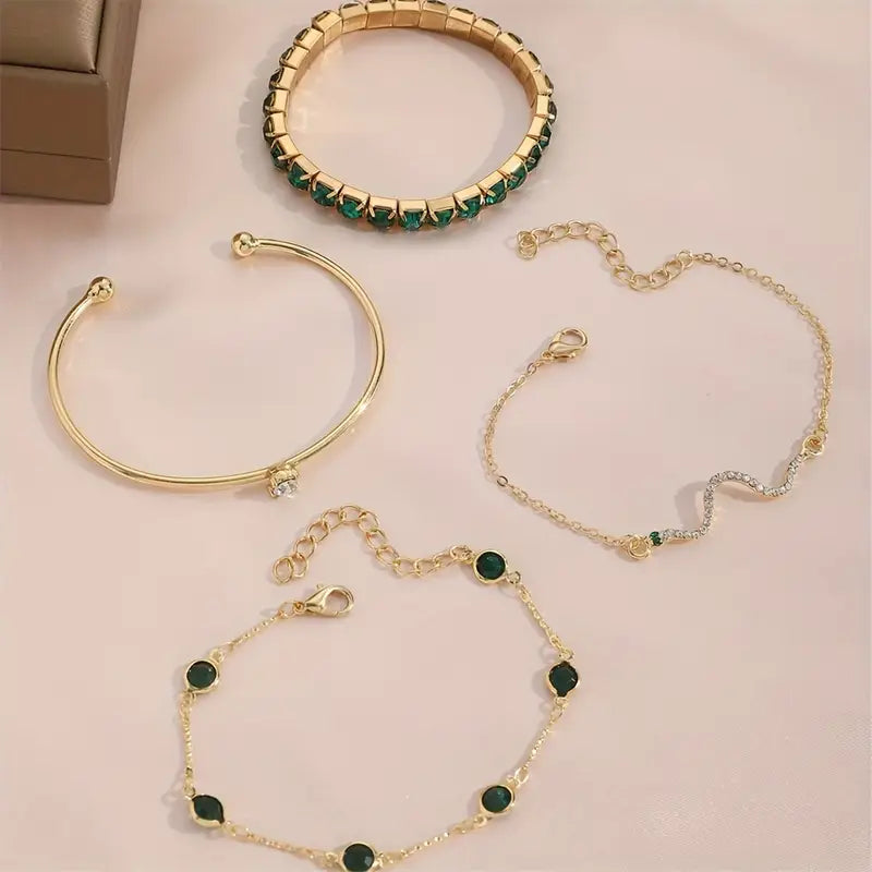 Camille – Conjunto de pulseras elegantes con piedras verdes