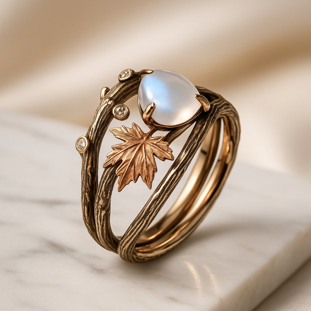 Celestia – Anillo de piedra lunar con encanto natural