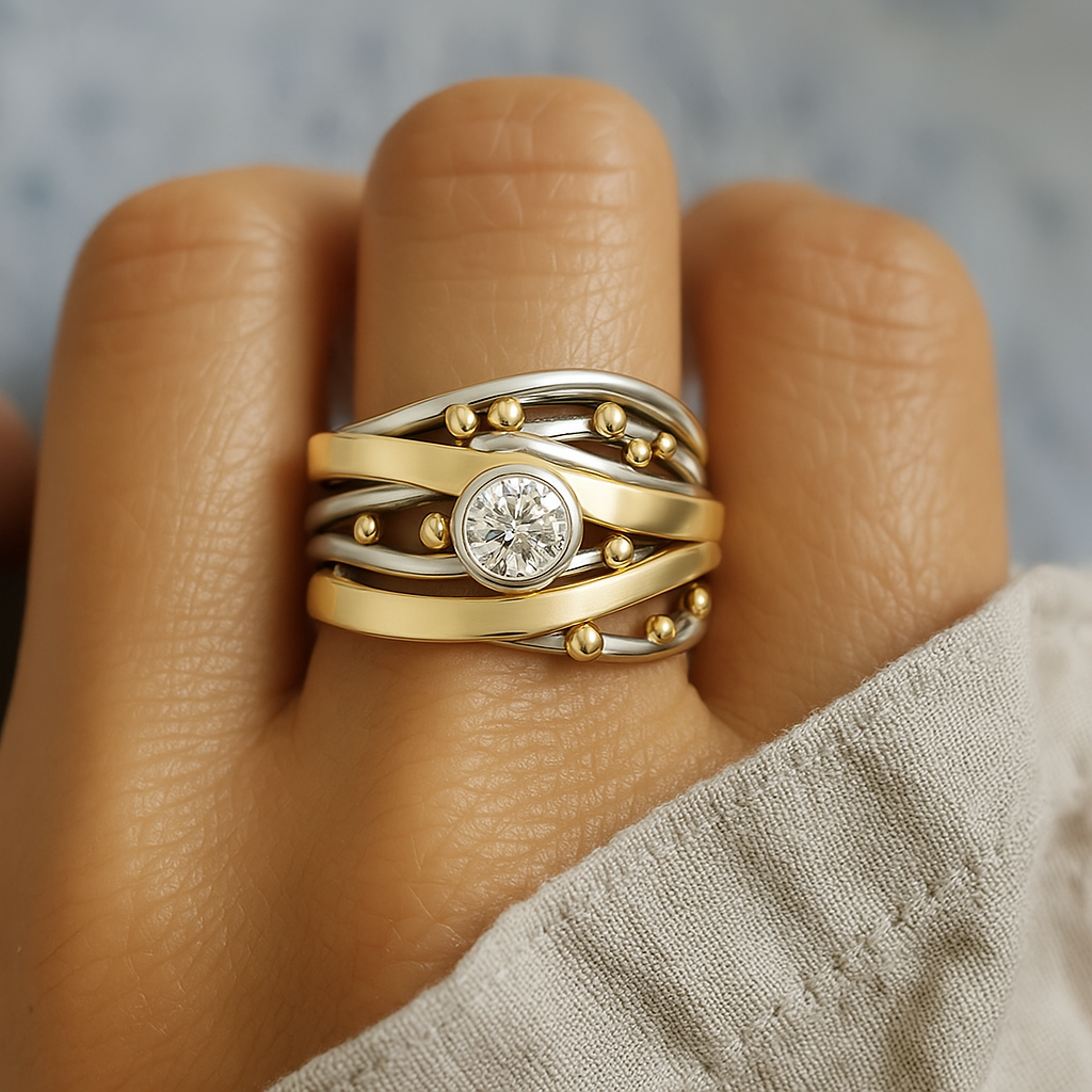 Dalia – Anillo vintage dorado con circonita engastada