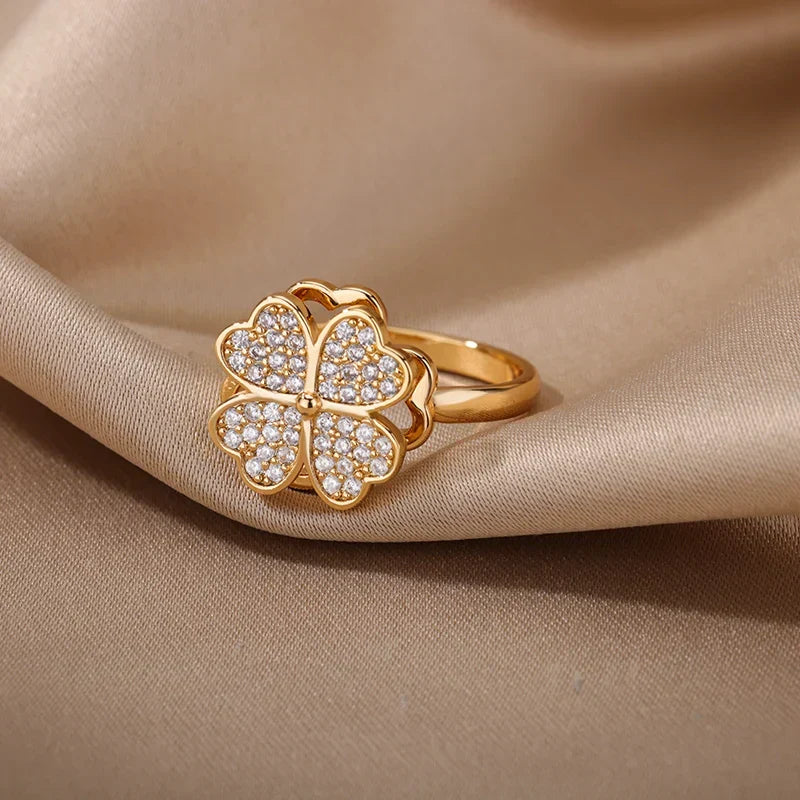Dazel – Anillo Giratorio Antiestrés de Trébol de Cuatro Hojas