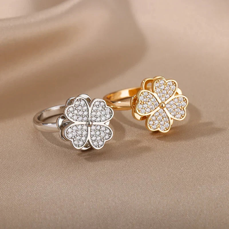 Dazel – Anillo Giratorio Antiestrés de Trébol de Cuatro Hojas