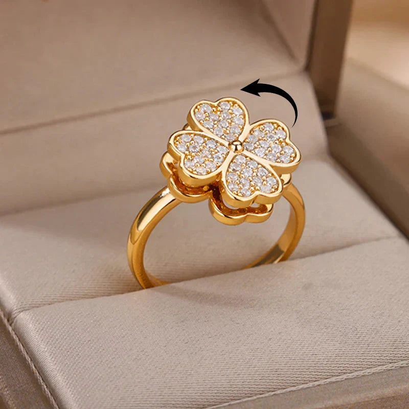 Dazel – Anillo Giratorio Antiestrés de Trébol de Cuatro Hojas