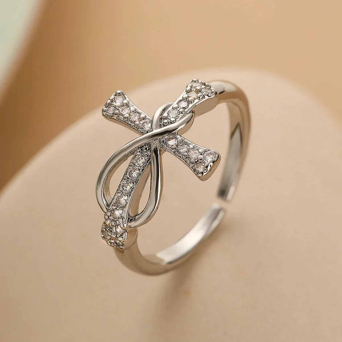 Eliane – Anillo de cruz cristiana de circonio para mujeres
