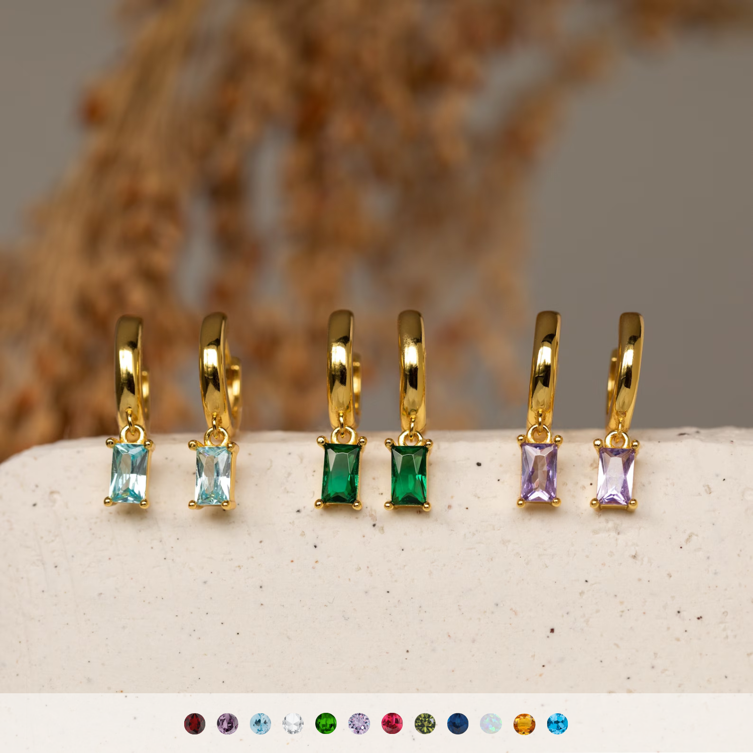 Anillos Baguette de piedra de nacimiento - Huggies de piedra de nacimiento
