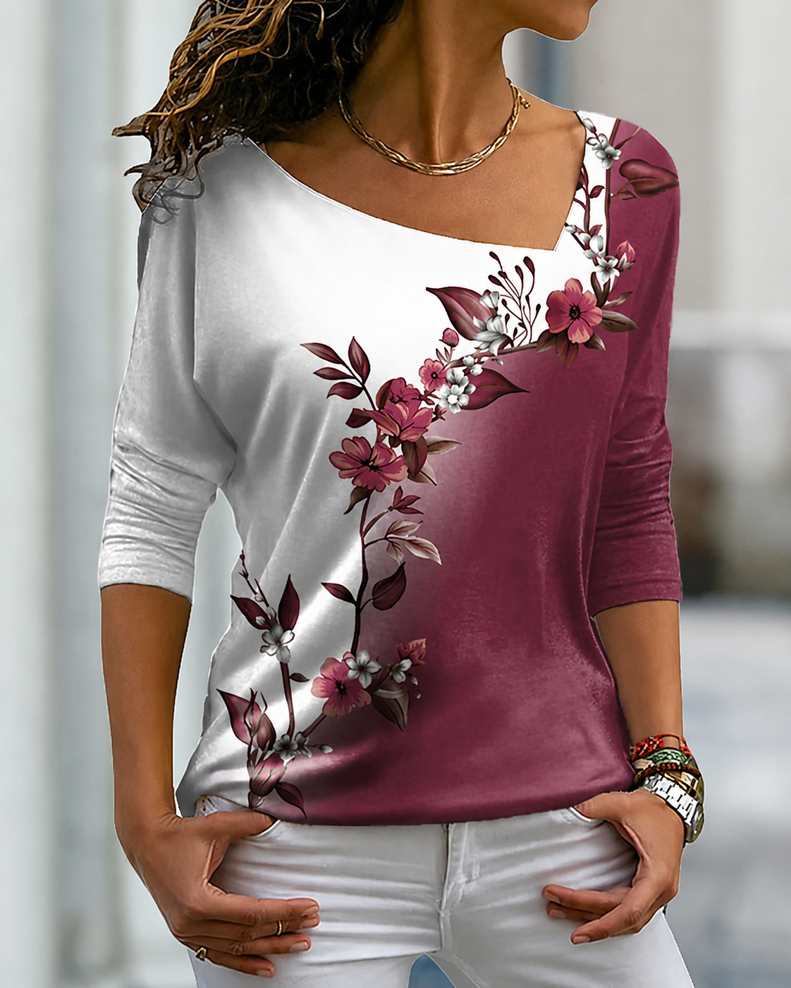 Sheylinn - Camisa Flowy de Manga Larga