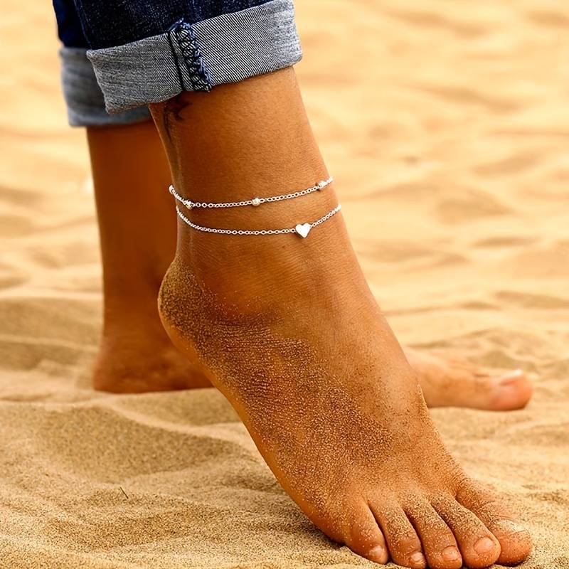 Mini pulsera de tobillo en forma de corazón - Pulsera de amor de doble capa
