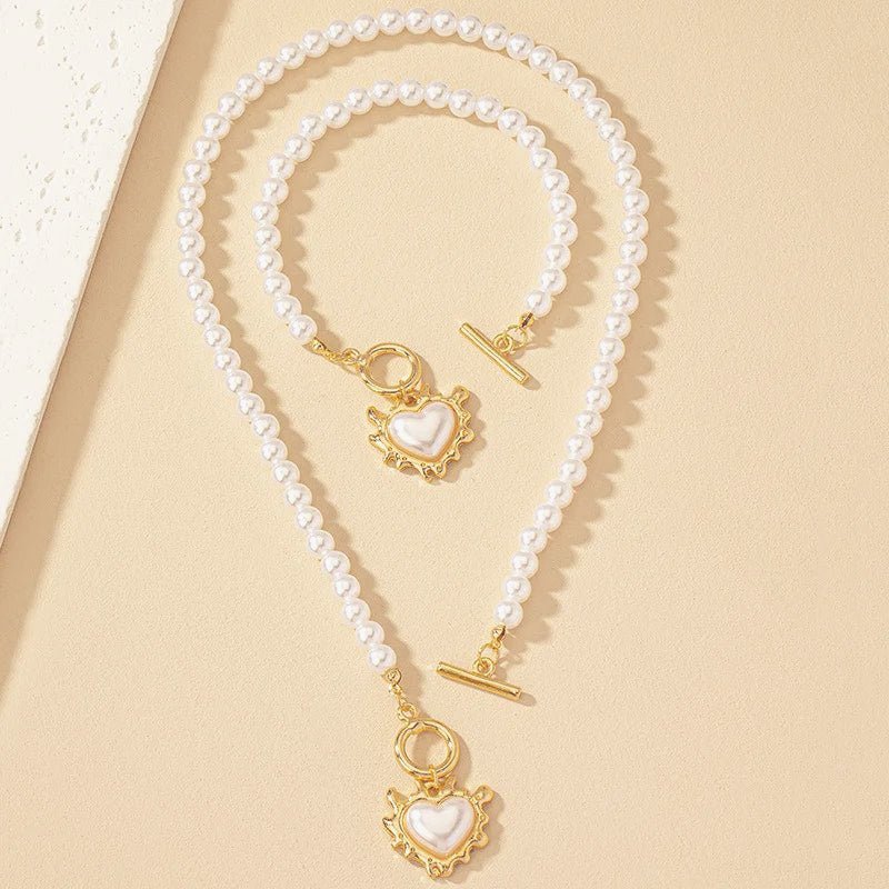 Lara – Conjunto de collar y pulsera Corazón Perlé