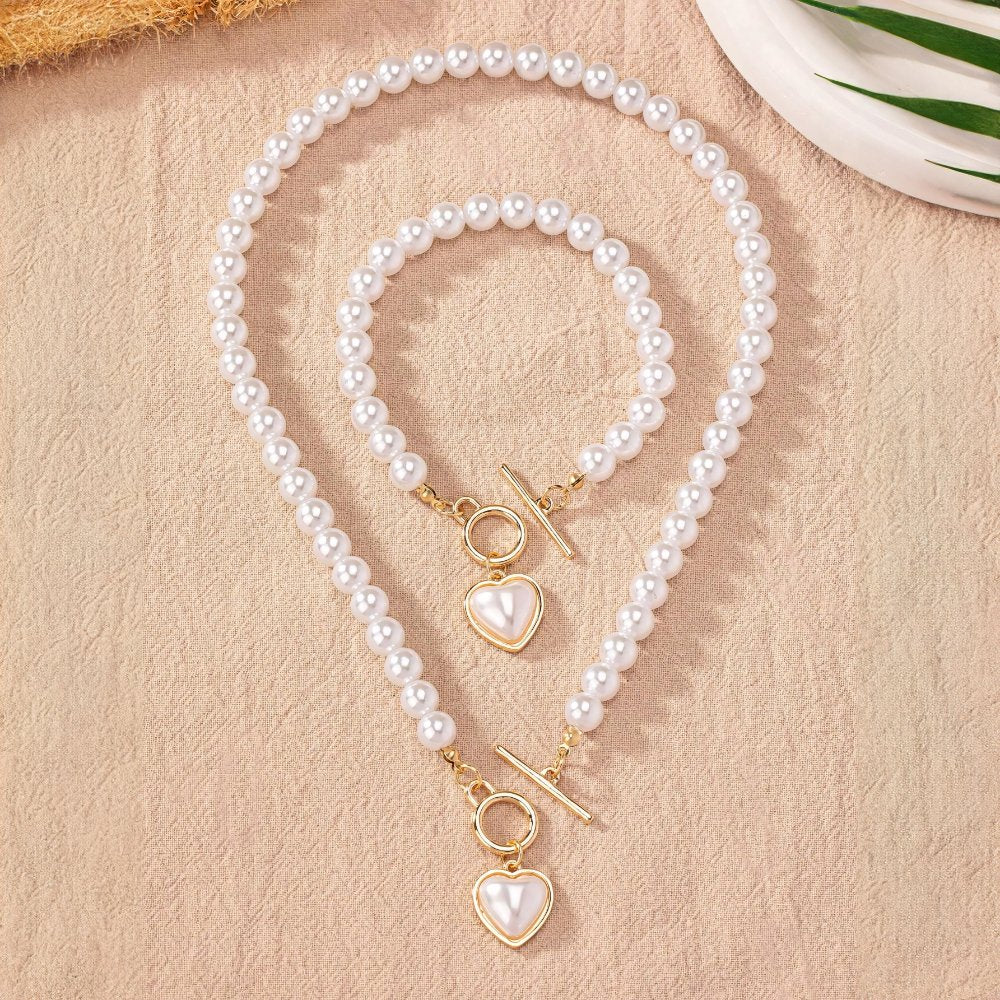Lara – Conjunto de collar y pulsera Corazón Perlé