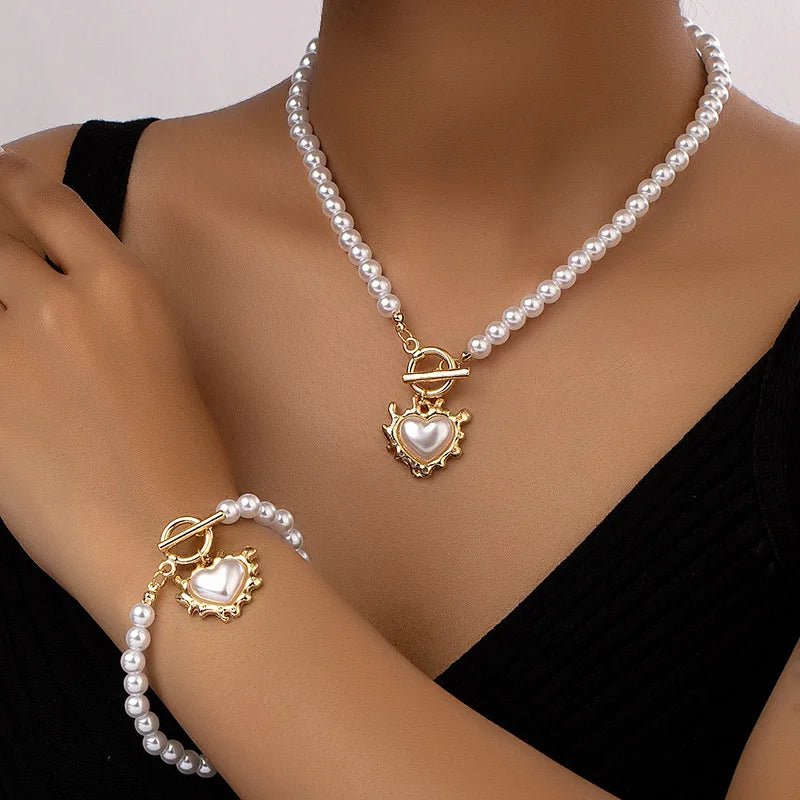 Lara – Conjunto de collar y pulsera Corazón Perlé